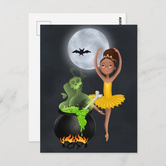 Ballerina en Cauldron Ballet Halloween Full Moon Briefkaart (Voorkant / Achterkant)