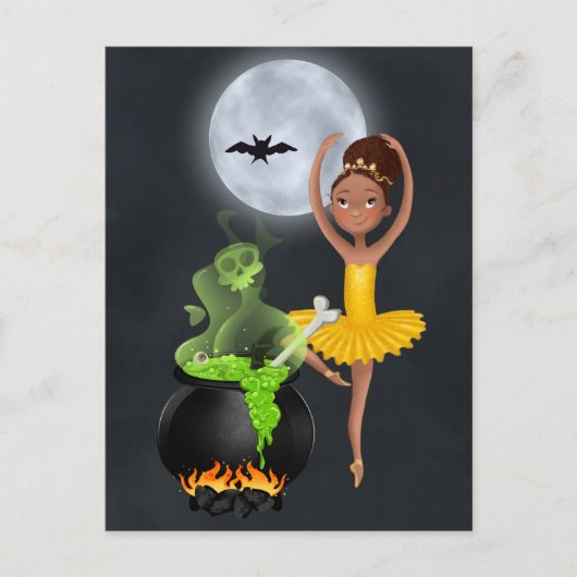 Ballerina en Cauldron Ballet Halloween Full Moon Briefkaart (Voorkant)