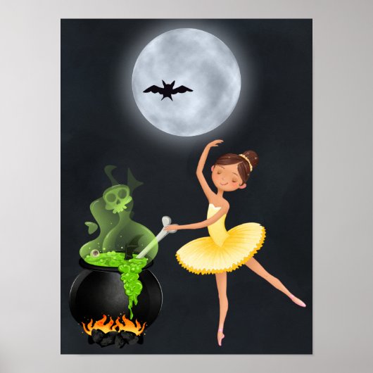 Ballerina en Cauldron Ballet Halloween Full Moon Poster (Voorkant)