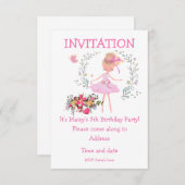Ballerina en Floral Design Verjaardag Uitnodigen Kaart (Voorkant / Achterkant)