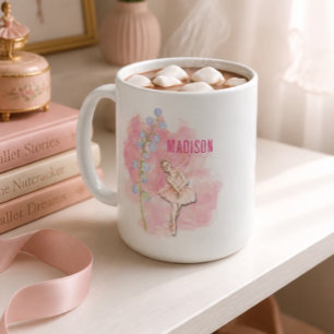 Ballerina en Lelietje-van-dalen bloemmotief op roz Koffiemok