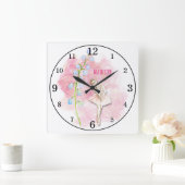 Ballerina en Lily van de Valley Floral op Roze Vierkante Klok (Huis)