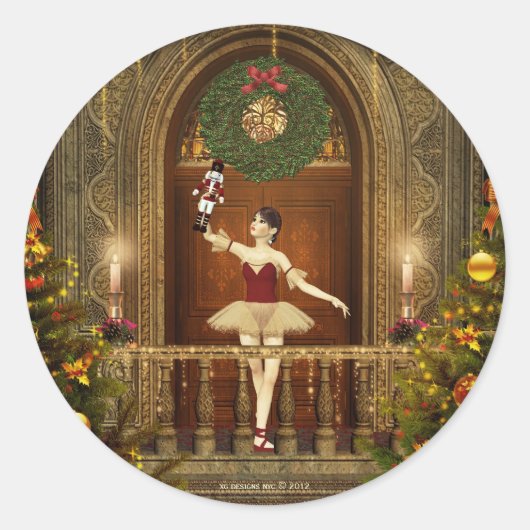 Ballerina en Nutkraker Holiday Round Stickers (Voorkant)