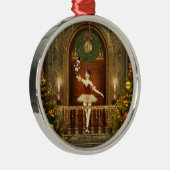 Ballerina en Nutkraker Rond Zilver Ornament (Rechts)