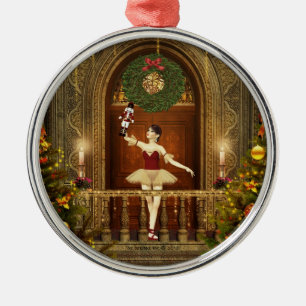 Ballerina en Nutkraker Rond Zilver Ornament