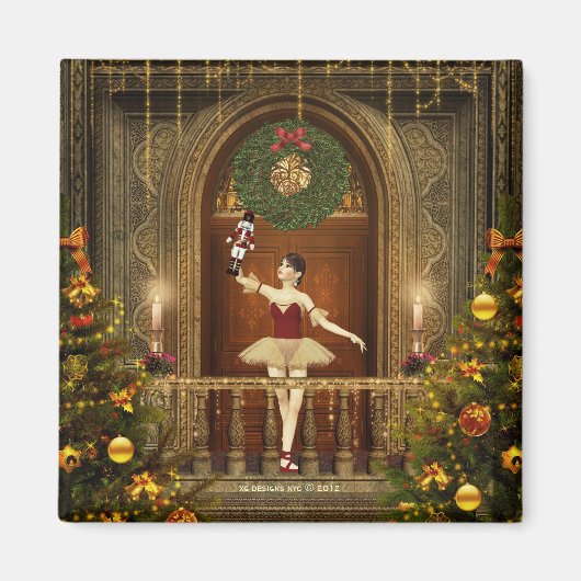 Ballerina en Nutkraker Square Holiday Magnet (Voorkant)