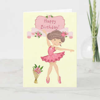 Ballerina en Pink Flowers Balletverjaardag Kaart