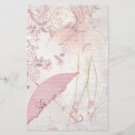 Ballerina en Pointe met Roze Parasol Bloemenvoerin Briefpapier (Voorkant)