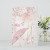 Ballerina en Pointe met Roze Parasol Bloemenvoerin Briefpapier (Staand voorkant)