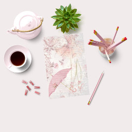 Ballerina en Pointe met Roze Parasol Bloemenvoerin Briefpapier