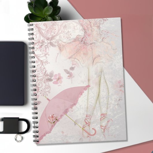 Ballerina en Pointe Pink Parasol Floral Notitieboek