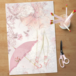 Ballerina en Pointe Pink Parasol Floral Tissuepapier