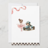 Ballerina en raceauto's gezamenlijke verjaardag kaart (Achterkant)