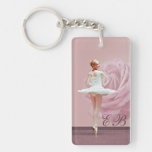Ballerina en Roos Gepersonaliseerd monogram Sleutelhanger (Voorkant)