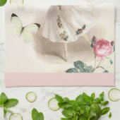 Ballerina Fairy met roze grenzen Theedoek (Gevouwen)