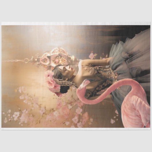 Ballerina & Flamingo Sprookje Fantasie, decoupage Tissuepapier (Voorkant)