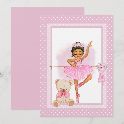 Ballerina floraI polka stippen Uitnodigingskaart Kaart (Voorkant / Achterkant)