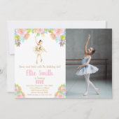 Ballerina Floral Birthday Uitnodigingen met foto (Voorkant)
