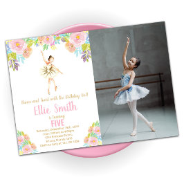 Ballerina Floral Birthday Uitnodigingen met foto