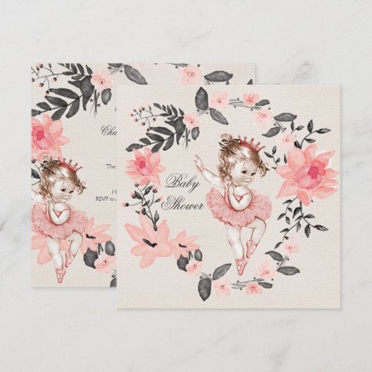 Ballerina Floral Waterverf Wreath Baby shower Kaart (Voorkant / Achterkant)