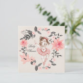 Ballerina Floral Waterverf Wreath Baby shower Kaart (Staand voorkant)