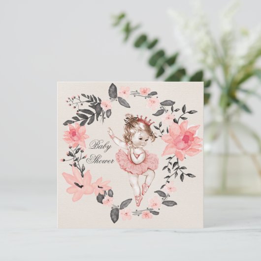 Ballerina Floral Waterverf Wreath Baby shower Kaart (Staand voorkant)