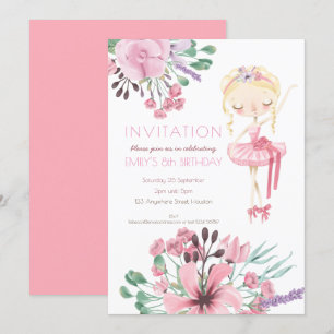 Ballerina Florals Meisje 8e Verjaardagsfeest Kaart