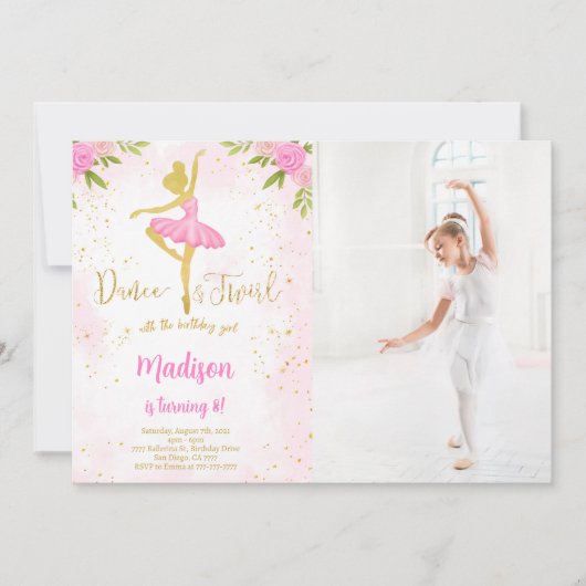 Ballerina foto uitnodiging (Voorkant)