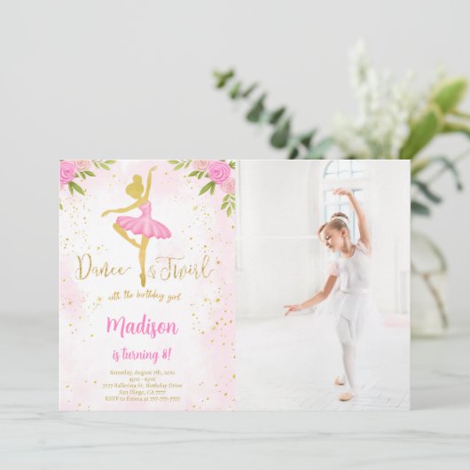 Ballerina foto uitnodiging  (Staand voorkant)