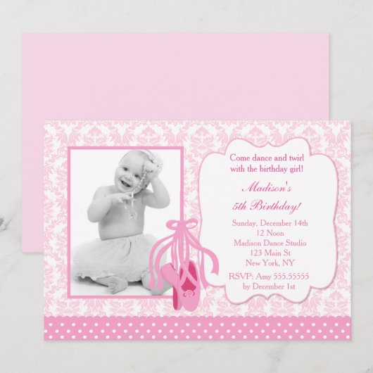 Ballerina foto verjaardagsuitnodiging kaart (Voorkant / Achterkant)
