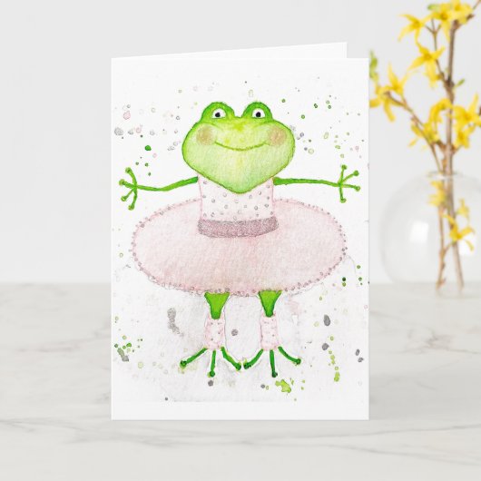 Ballerina Frog Kaart (Gele Bloem)
