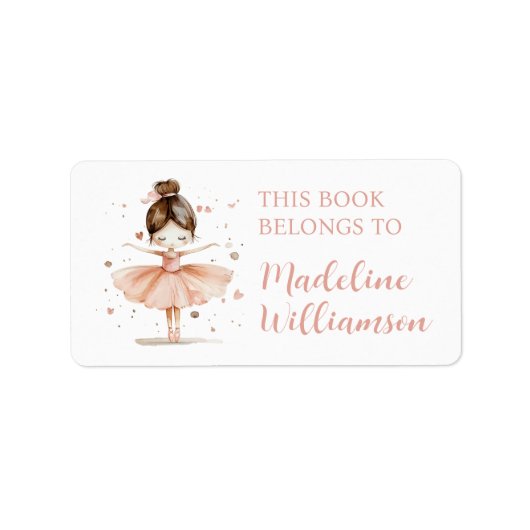Ballerina Gepersonaliseerde Girly Boek Bord Naam L Etiket (Voorkant)