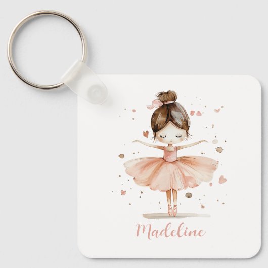Ballerina gepersonaliseerde naam Girly Sleutelhanger (Voorkant)