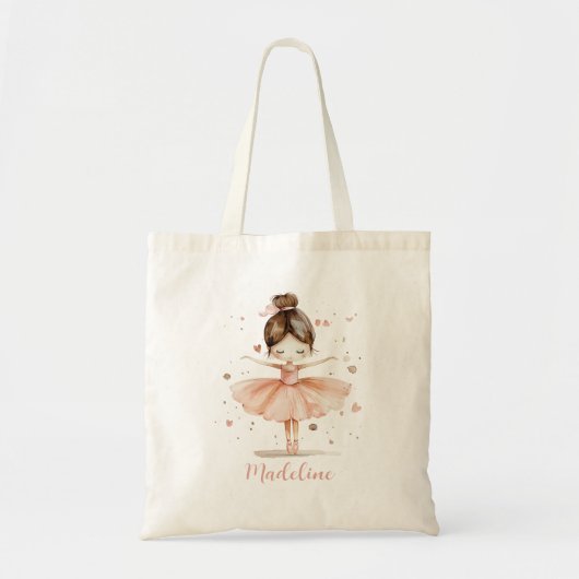 Ballerina gepersonaliseerde naam Girly Tote Bag (Voorkant)