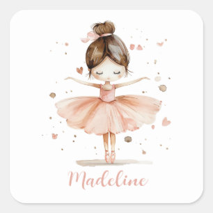 Ballerina gepersonaliseerde naam Girly Vierkante Sticker