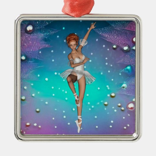 Ballerina Gepilde parels Blauwgroen en Paars Metalen Ornament (Voorkant)