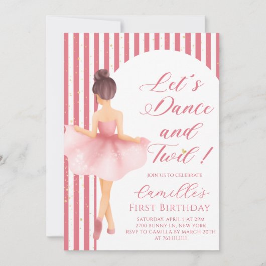 Ballerina Girl birthday Party Invitation Kaart (Voorkant)