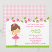 Ballerina Girl Birthday Party Kaart (Voorkant / Achterkant)