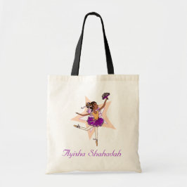 Ballerina girl "name" donkere haarballettas tote bag