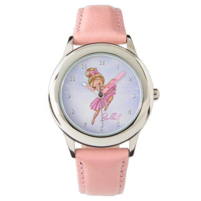 Ballerina Girl Pink, Paarse  Ballet Dance Horloge (Voorkant)