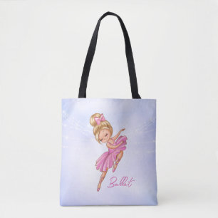 Ballerina Girl Pink, Paarse  Ballet Dance Tote Bag