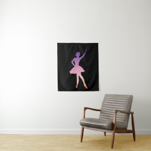 Ballerina girl silhouette roze paars wandkleed
