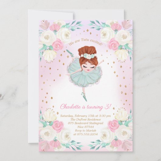 Ballerina Glitter Birthday Kaart (Voorkant)