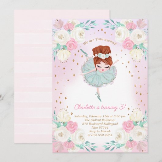 Ballerina Glitter Birthday Kaart (Voorkant / Achterkant)