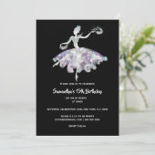 Ballerina glitter confetti meisjes verjaarfeest kaart (Staand voorkant)