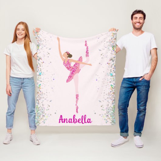 Ballerina Glitter Confetti Personalized Design Fleece Deken (In situ)
