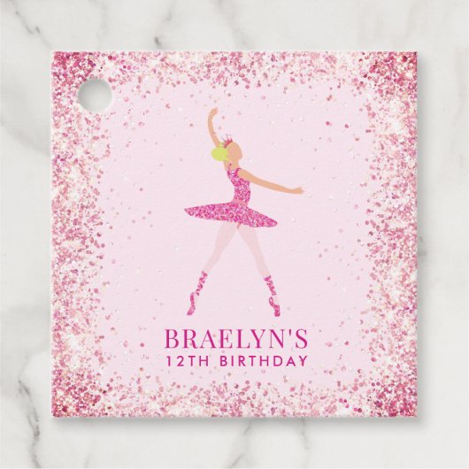 Ballerina Glitter Confetti Verjaardag Ontwerp Bedankjes Labels (Voorkant)