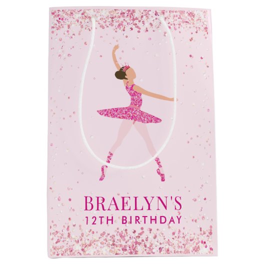 Ballerina Glitter Confetti Verjaardag Ontwerp Medium Cadeauzakje (Voorkant)
