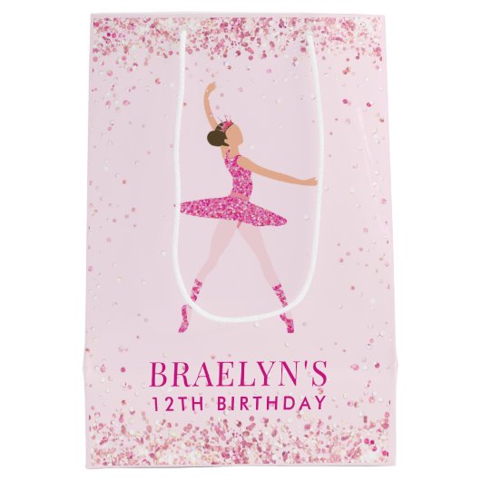 Ballerina Glitter Confetti Verjaardag Ontwerp Medium Cadeauzakje (Achterkant)