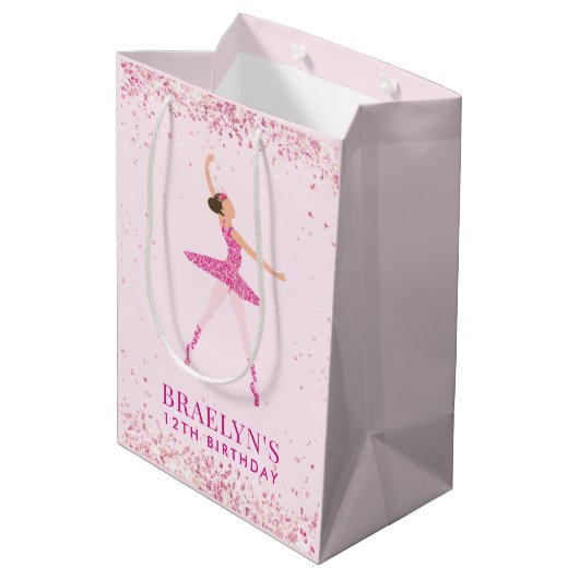 Ballerina Glitter Confetti Verjaardag Ontwerp Medium Cadeauzakje (Achterkant Gekanteld)